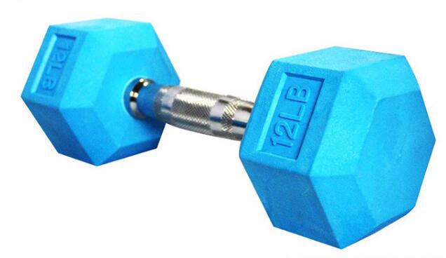 Gekleurde rubber gecoate hex dumbbell (lb) Gekleurde rubber gecoate hex dumbbell (lb)