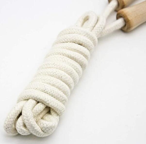 Katoenen gevlochten houten handgreep springtouw voor kinderen Katoenen gevlochten houten handgreep springtouw voor kinderen