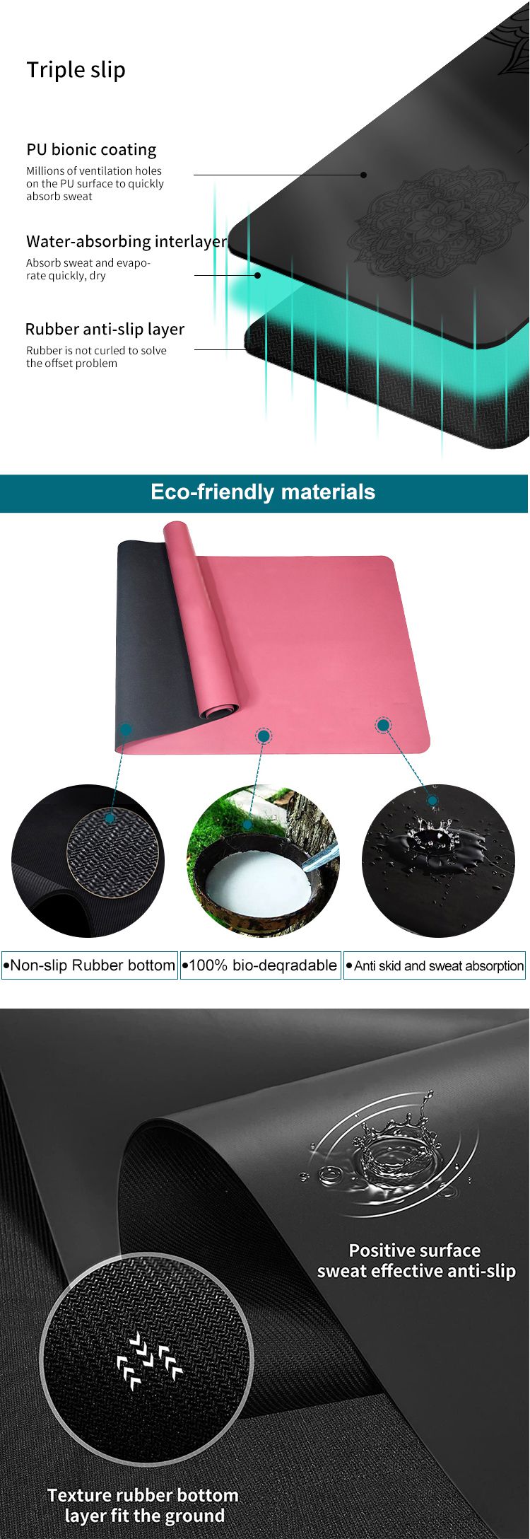 PU-rubberen yogamat met hoge dichtheid met superieure grip voor hete yoga PU-rubberen yogamat met hoge dichtheid met superieure grip voor hete yoga