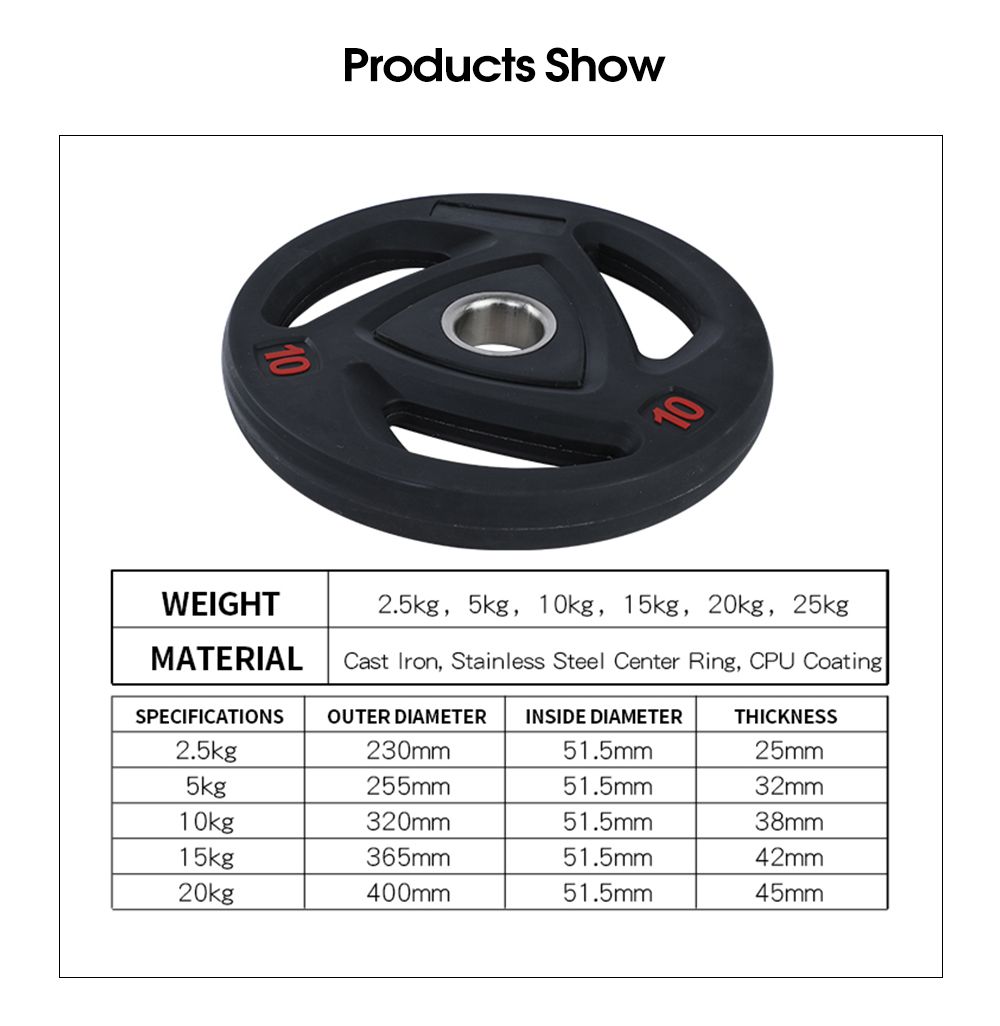 Afgeronde barbell gewichtsplaat met 3 greepgaten
