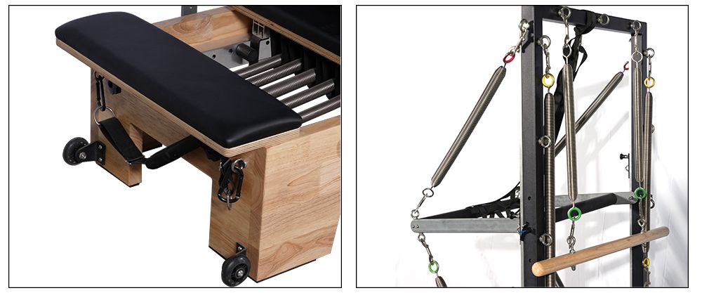 Thuisgebruik lichaam oefening glijdende kern bed eiken houten pilates hervormer half trapeze met toren