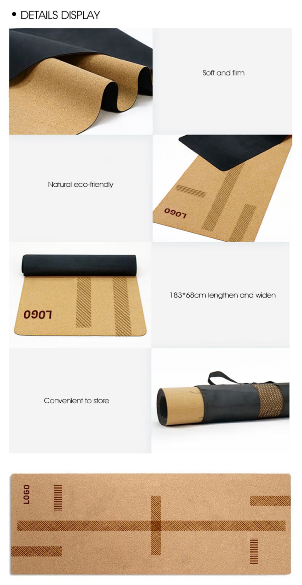 Studiokwaliteit kurk rubber yogamat met uitlijningslijnen