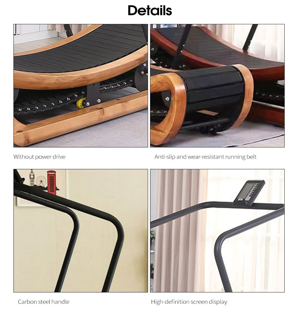 Niet -elektrische houten stromende houtcurve mechanische loopband Niet -elektrische houten stromende houtcurve mechanische loopband