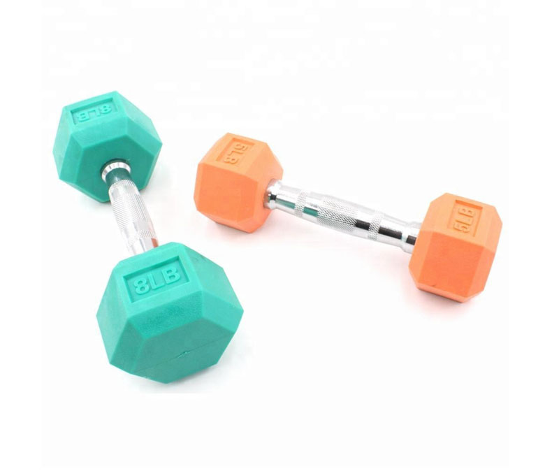 Gekleurde rubber gecoate hex dumbbell (lb)