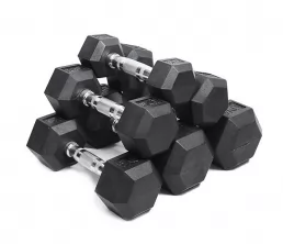 Zwarte rubberen hex dumbbell