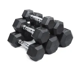 Zwarte rubberen hex dumbbell