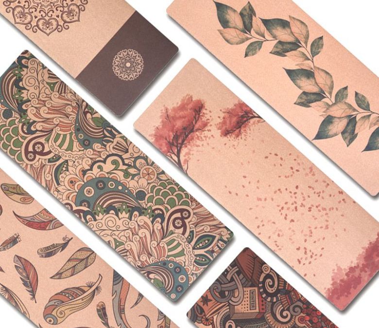 Botanisch bedrukte natuurlijke kurkrubber yoga mat