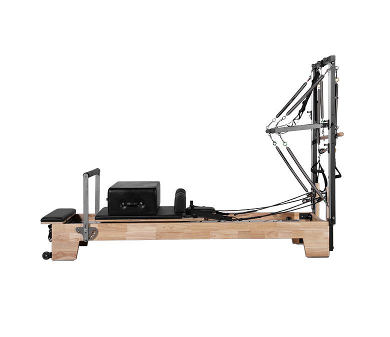 Deluxe Oak Wood Pilates Reformer met half trapeze