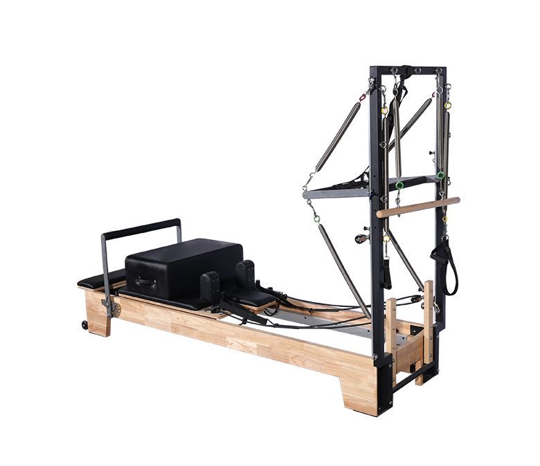 Deluxe Oak Wood Pilates Reformer met half trapeze