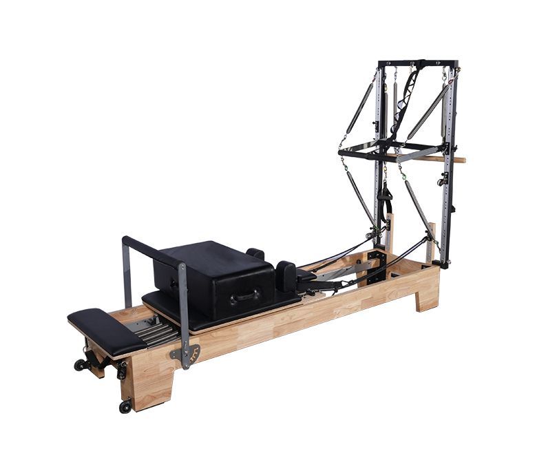 Deluxe Oak Wood Pilates Reformer met half trapeze