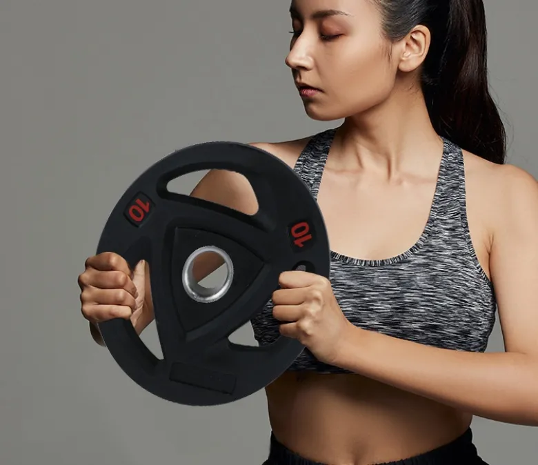 Afgeronde barbell gewichtsplaat met 3 greepgaten